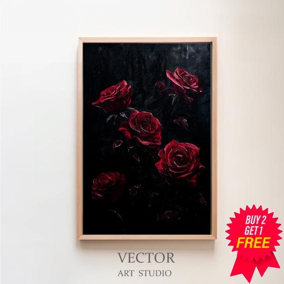 Gothic Floral Art Dark Botanical Roses Moody Vintage Flower Painting Witchy Macabre Home Decor Dark Cottagecore Academia Decor