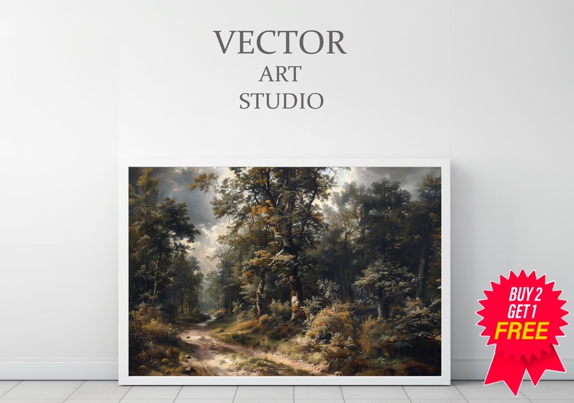 Vintage Oil Painting of a Dark Forest Path at Dusk Landscape Poster - Image 3