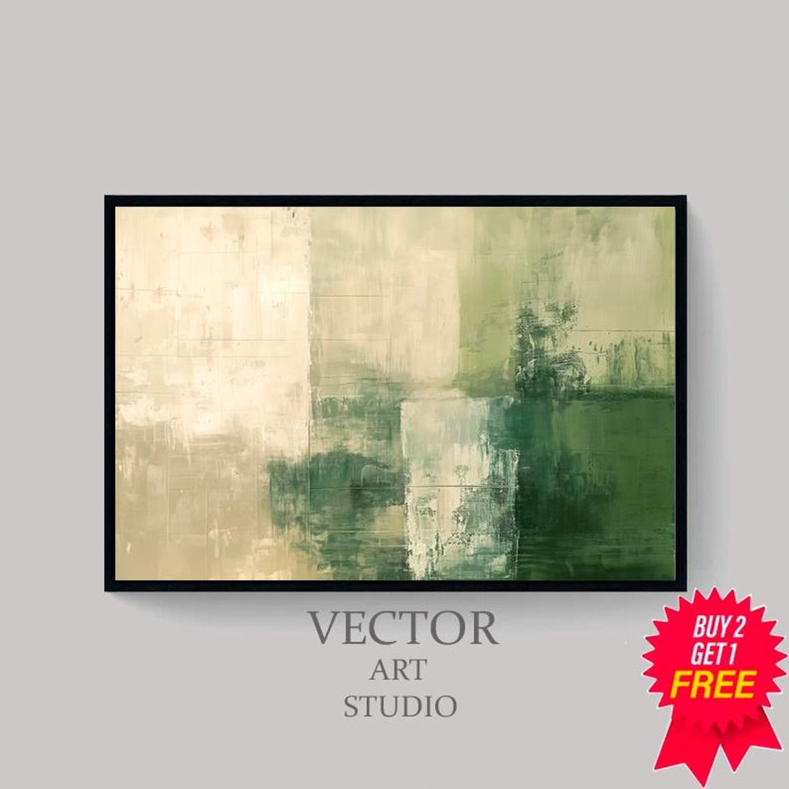 Rustic Green Abstract Winter Frame Tv Art Beige Contemporary Tv Art Geometric Minimalist Modern Oil Painting - Image 4