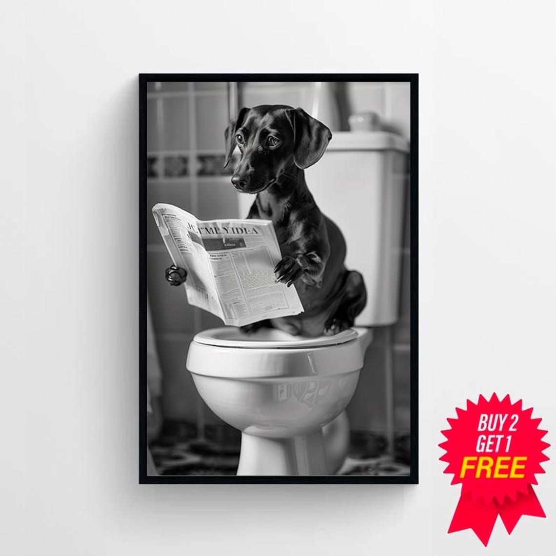 Dachshund Wall Art Funny Bathroom Decor Dachshund Dog In Toilet Animal In Toilet Dog Art Dachshund Gift Petshop Art - Image 4