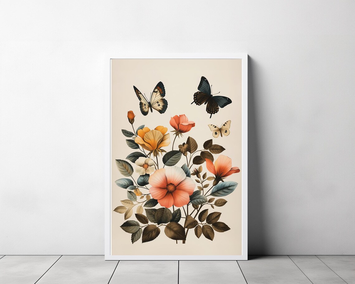 Vintage Butterfly Botanical Art Print, Farmhouse Decor - Image 3