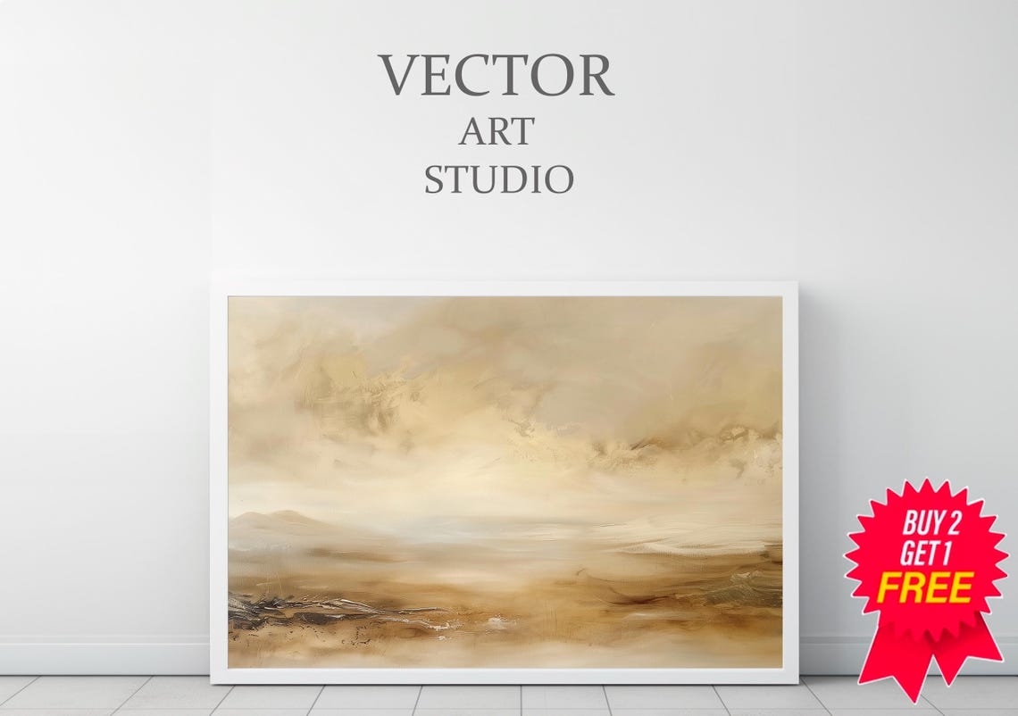 Modern Abstract Frame Tv Art Neutral Gold Landscape Painting Beige Tv Art Moody Dark Rustic Minimalist Decor - Image 3