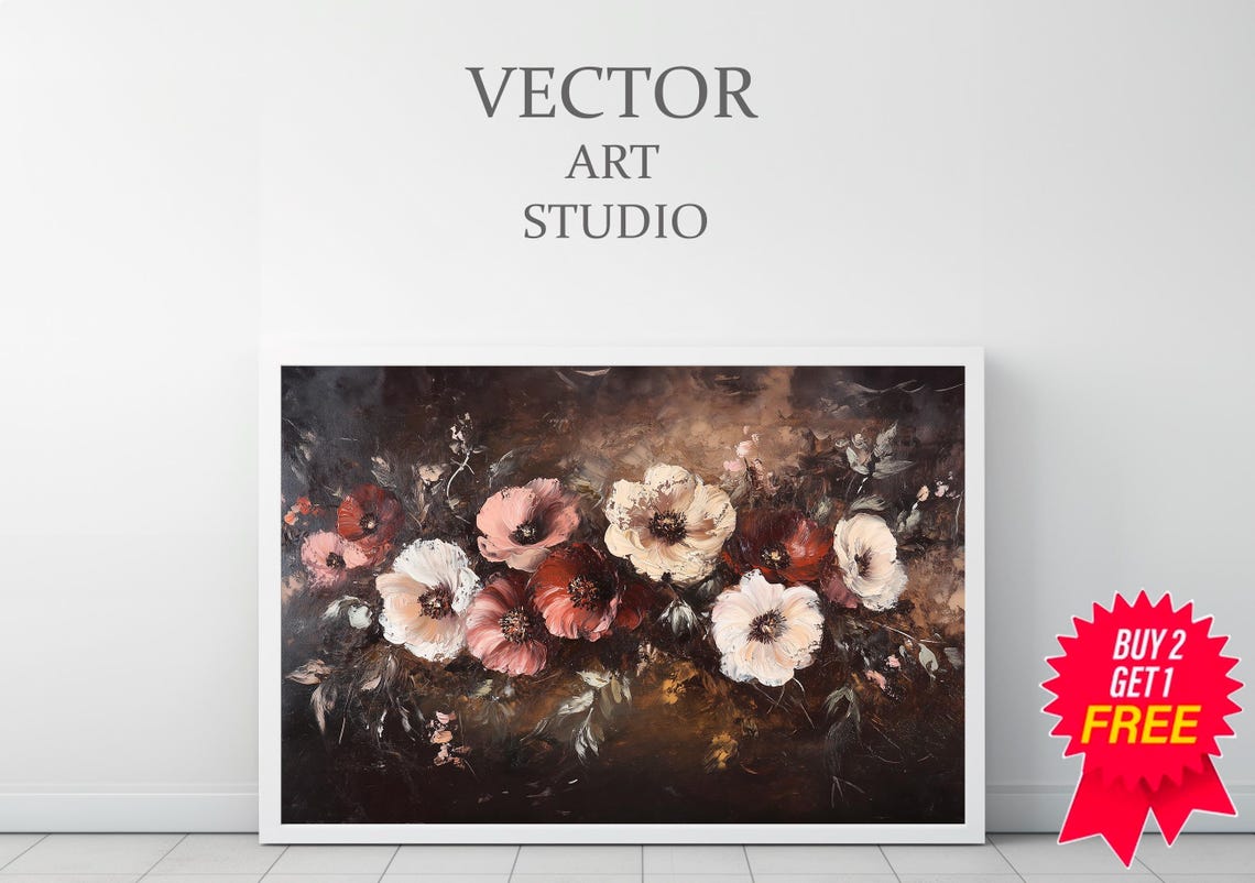 Dark Academia Frame Tv Art Abstract Flowers Vintage Frame Tv Art Botanical Vintage Moody Floral Frame Tv Art Antique Flowers - Image 3