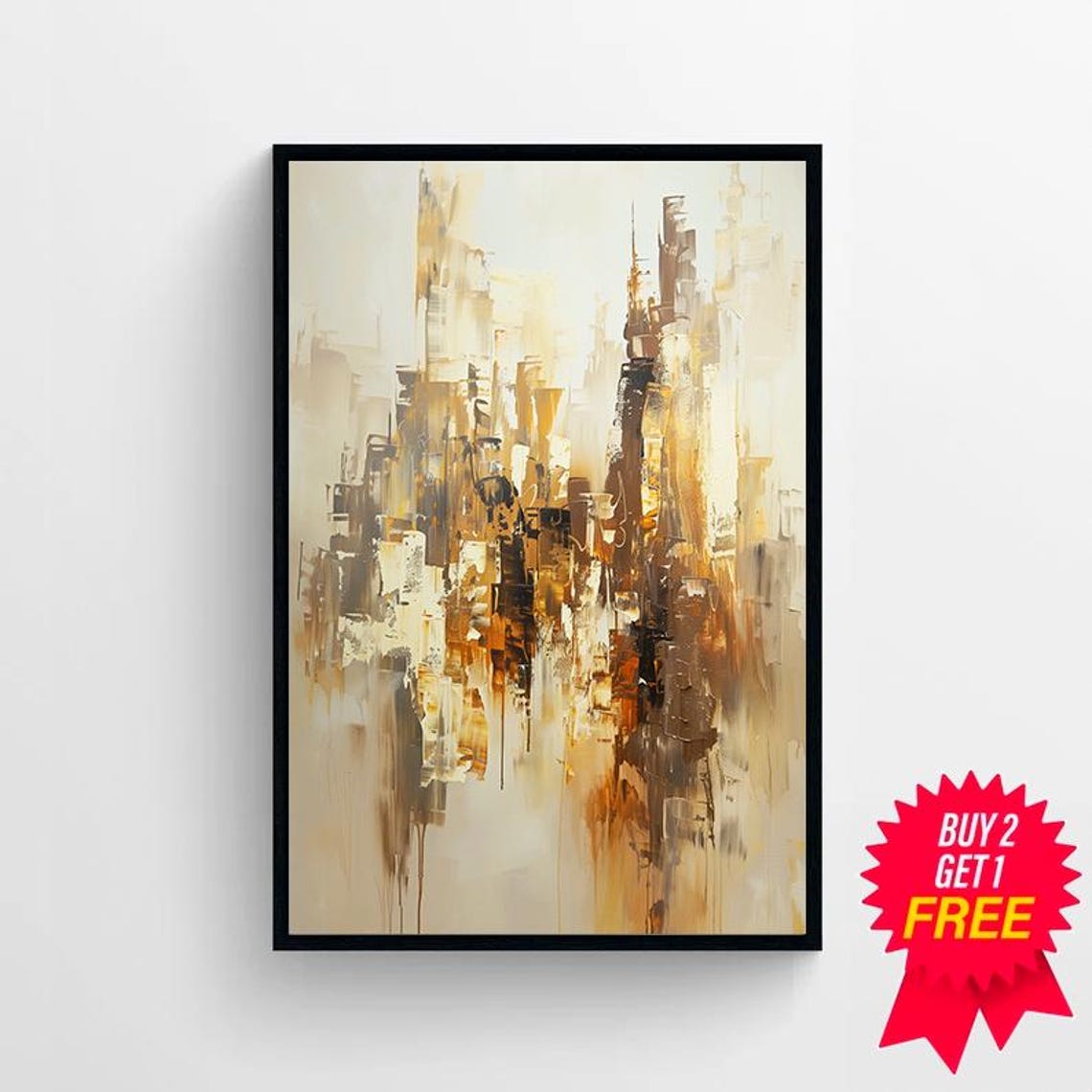Contemporary Wall Art Geometric Abstract Painting Gold And White Art - Image 4