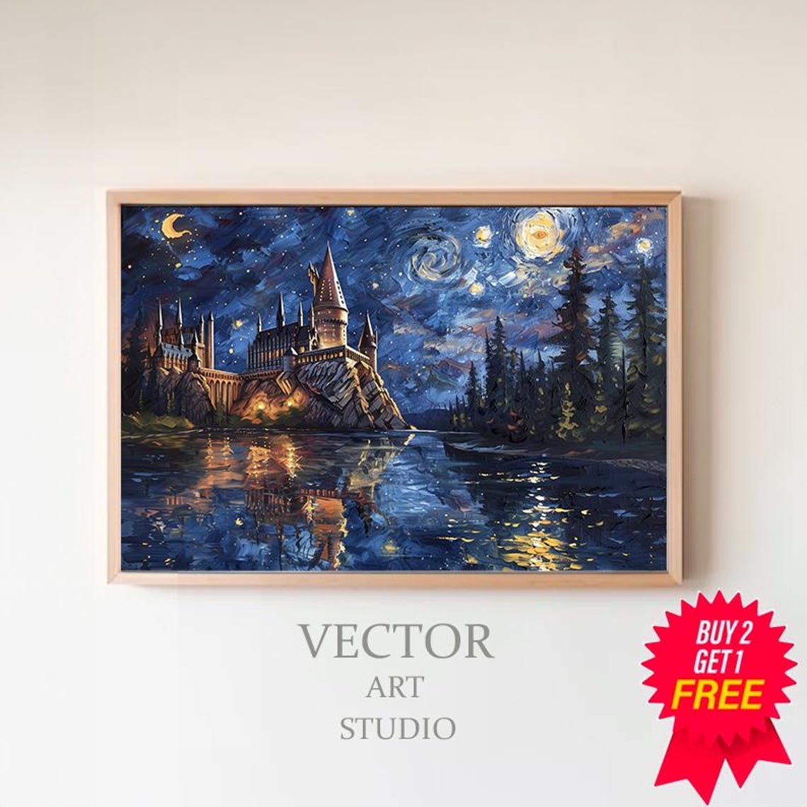 Wizarding Inspired Poster Vintage Wizard School Wizard World Van Gogh Painting Vintage Castle Decor Wall Art