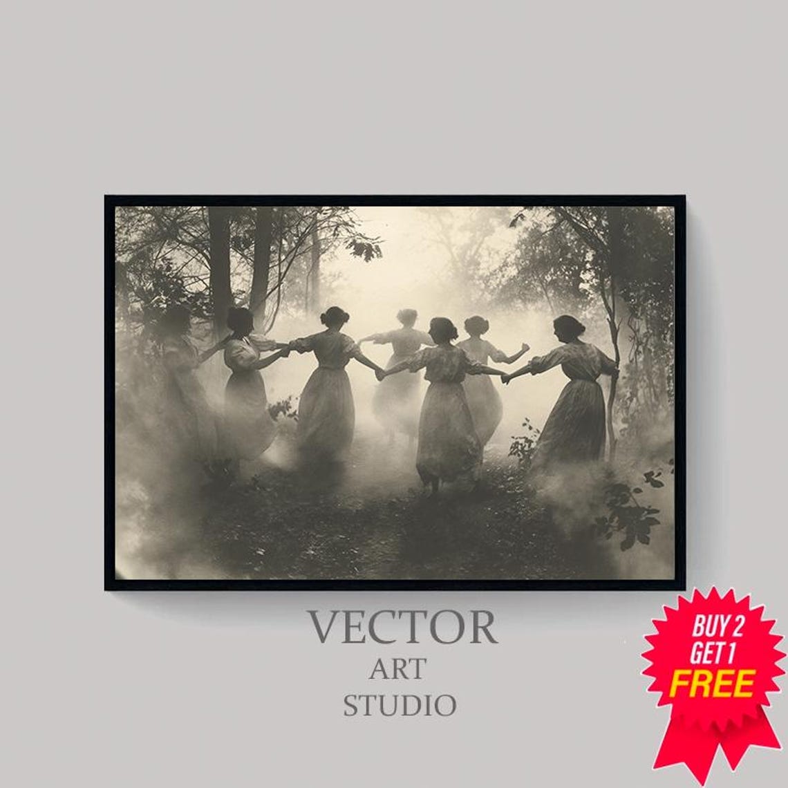 Circle of Dancing Witches Vintage Photography Dark Occult Poster - Image 4