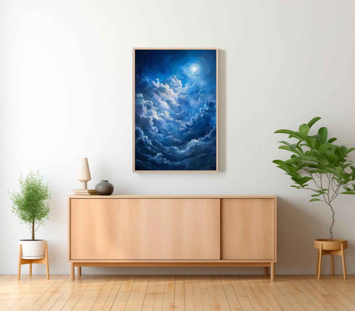 Enchanting Moon Art Print Vintage Inspired Dark Academia Dark Cottagecore Celestial Art Print Night Sky Painting - Image 2