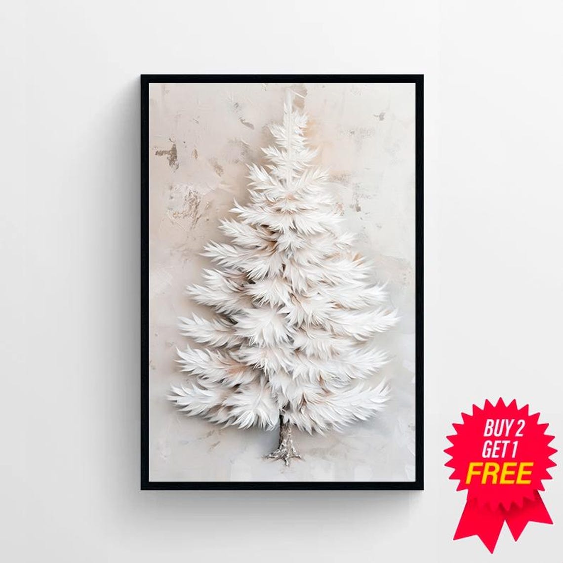 White Feather Christmas Tree Soft Neutral Holiday Decor Poster - Image 4