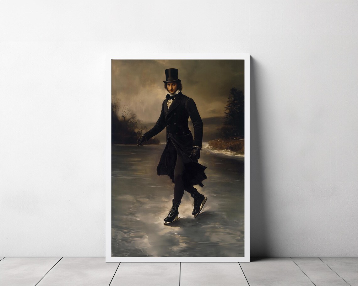 Victorian Gentleman Ice Skating On A Frozen Lake At Dusk Poster - Image 3