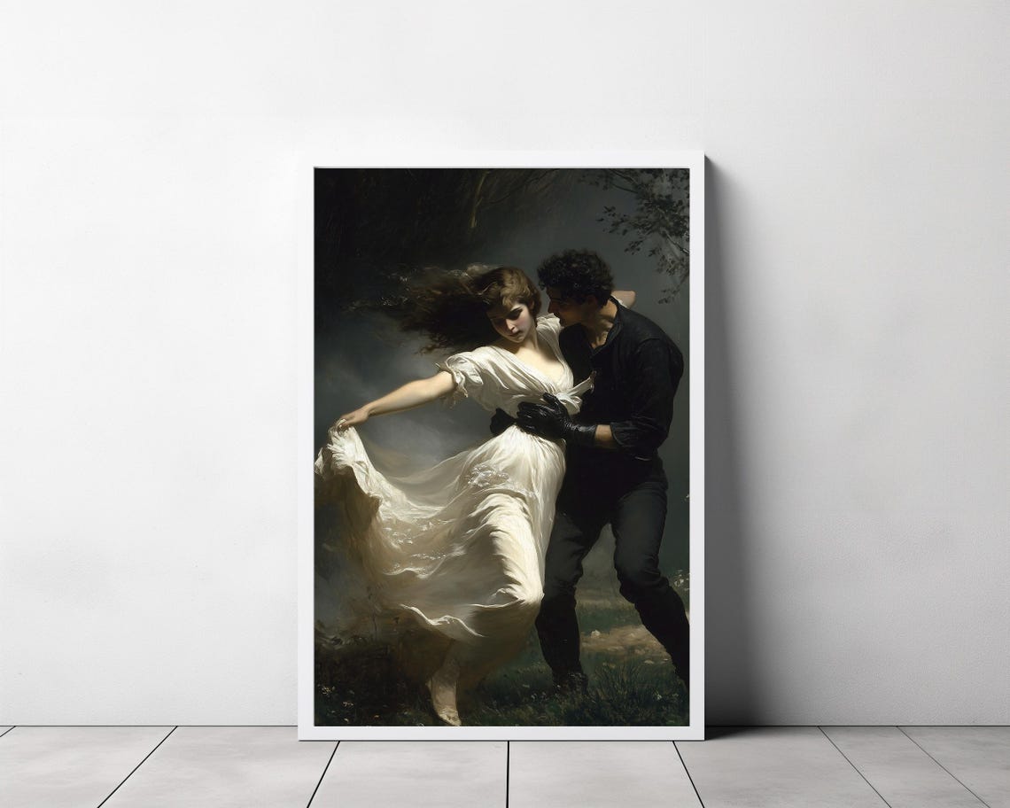 Dark Romantic Couple Dancing in a Midnight Forest Painting Poster - Image 3