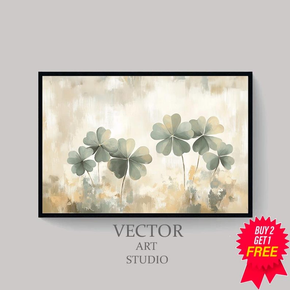 Shamrock Rustic Painting Frame Tv Art St Patricks Day Decor Clover Print Moody Vintage Print Green Lg Gallery Tv - Image 4