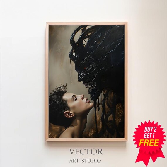 Satan Embrace Woman In White Dress In Demon Mist Gothic Poster