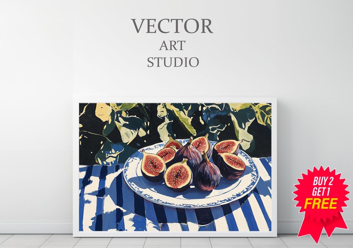 Figs on Blue Plate Dark Moody Mediterranean Still Life Art Print - Image 3