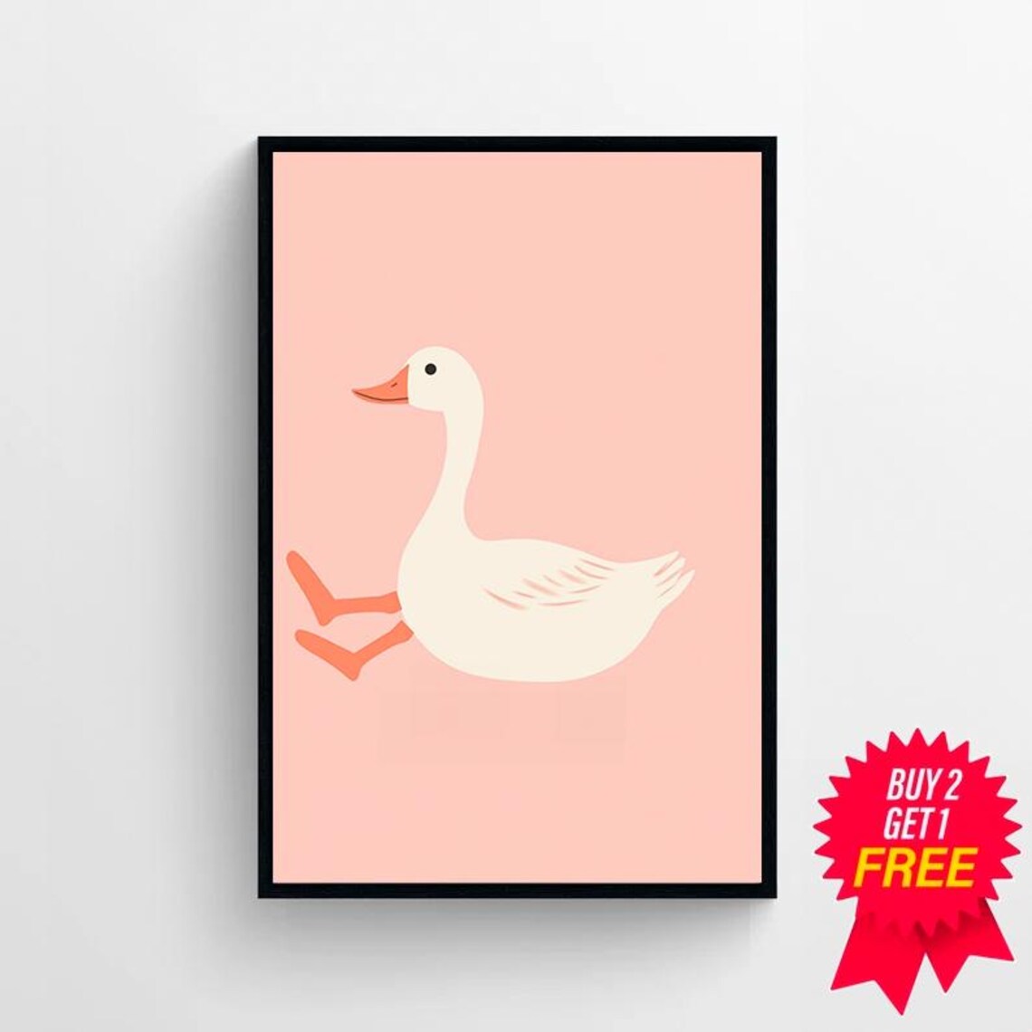 Silly Goose Running on a Blush Pink Minimalist Nursery Art Poster - Image 4