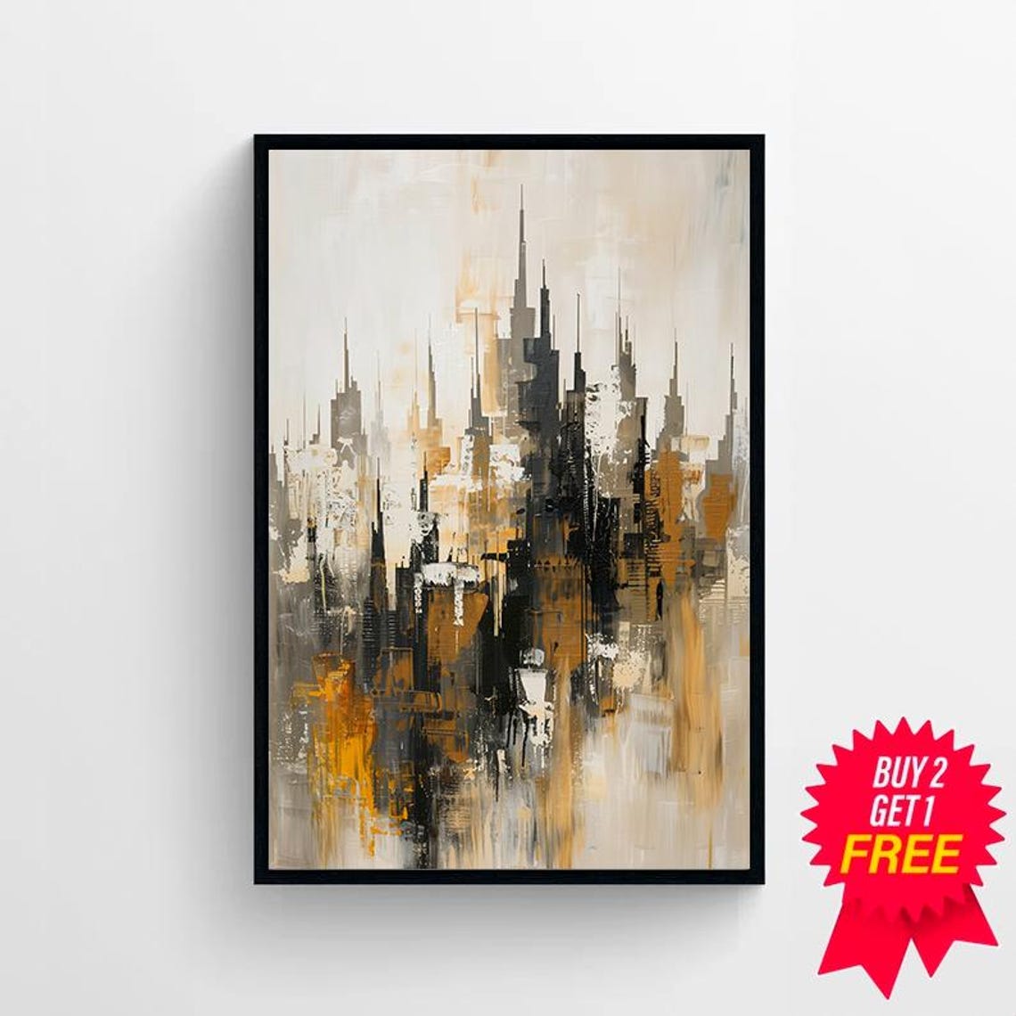 Contemporary Wall Art Geometric Abstract Painting Gold And White Art - Image 4