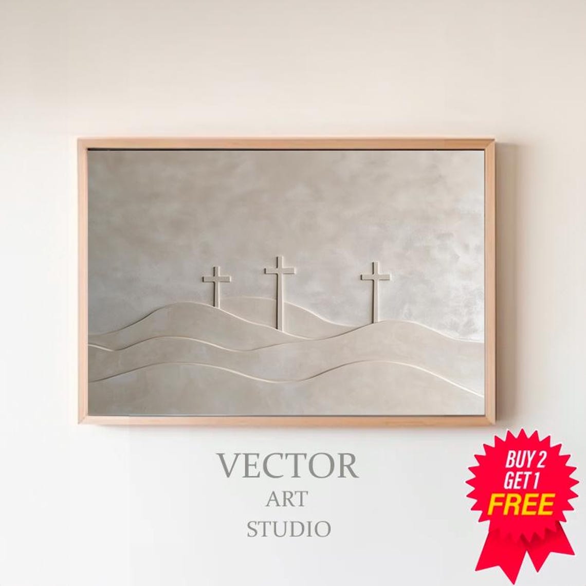Three Crosses on a Hill Minimalist Christian Easter Art Poster
