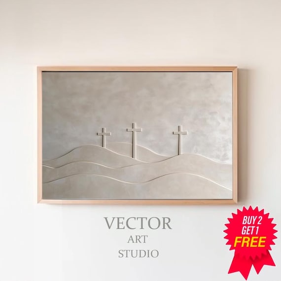 Three Crosses on a Hill Minimalist Christian Easter Art Poster