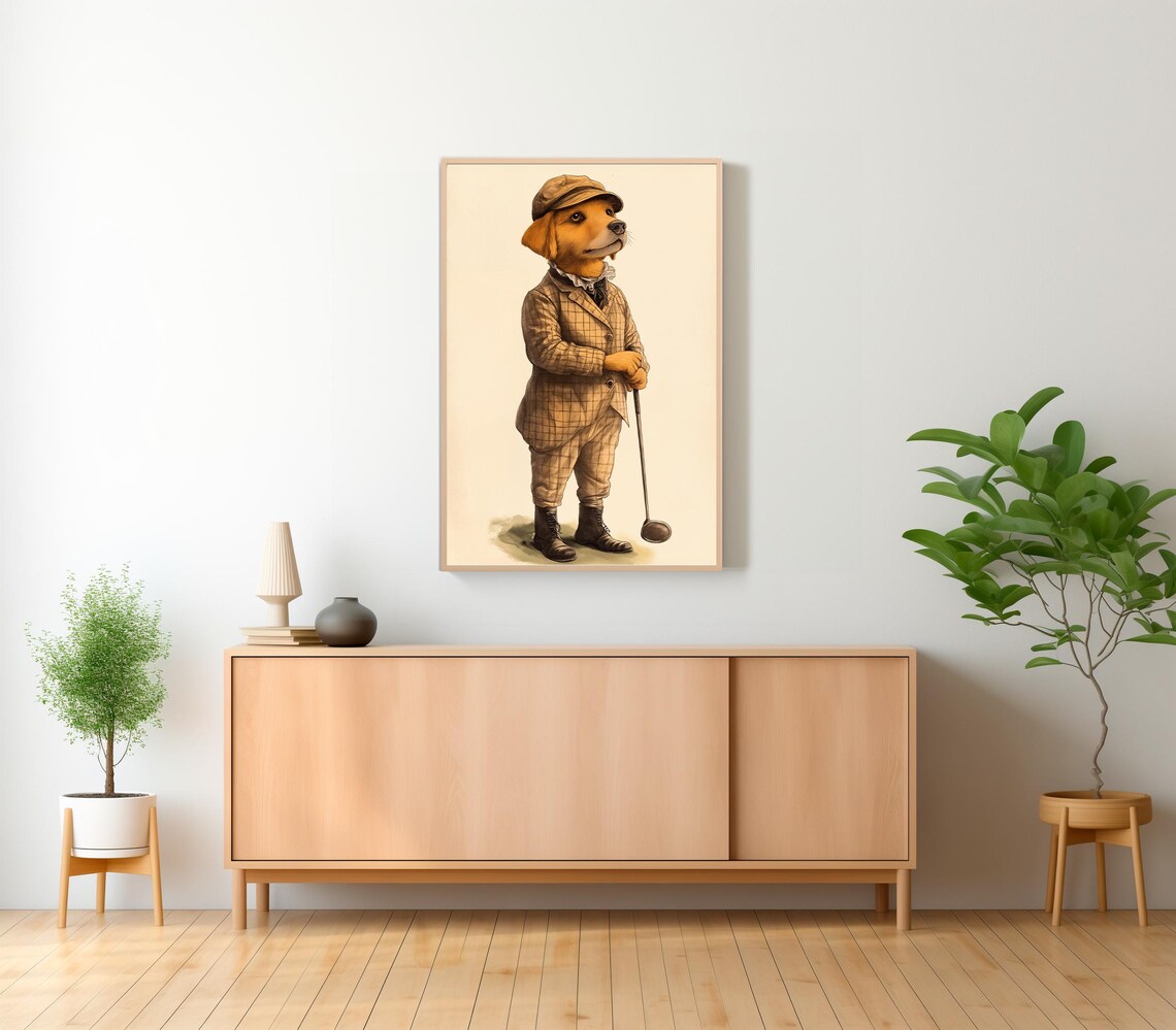 Golden Labrador Puppy Golfer in a Tweed Suit and Flat Cap Poster - Image 2