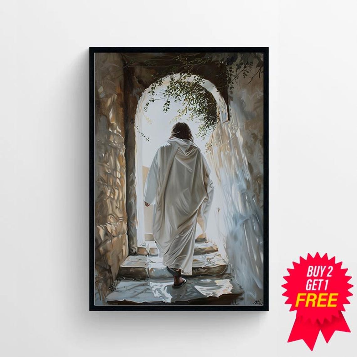 Jesus Walking Up Stone Steps Through Archway Into Tomb Light Poster - Image 4