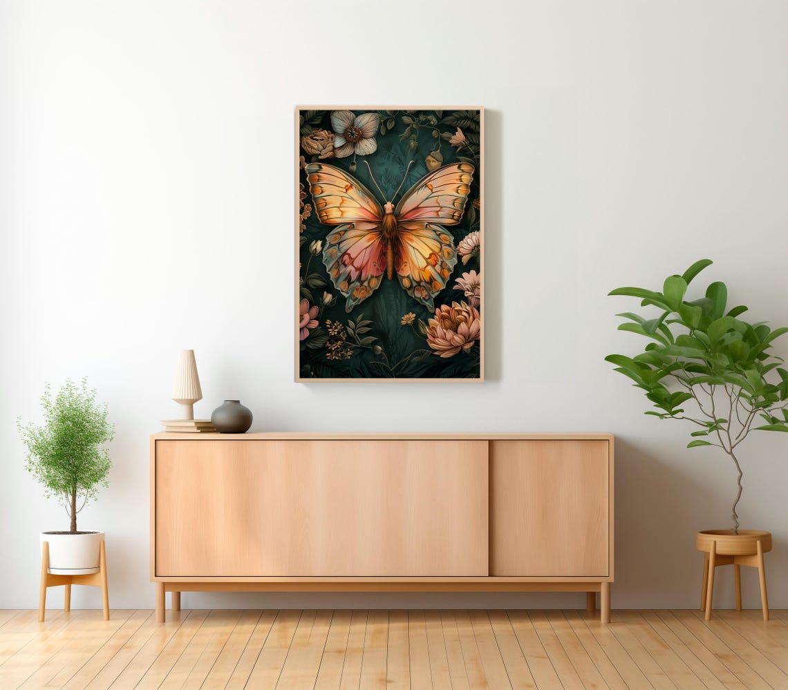 William Morris Print Pink Butterfly Botanical Poster Vintage Wall Art Textiles Art Vintage Poster Wall Art Print Poster - Image 2