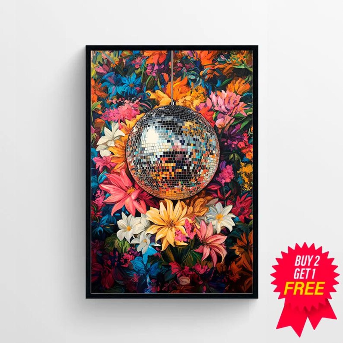 Disco Ball Botanical, Maximalist Oil Painting Art Print - Image 4