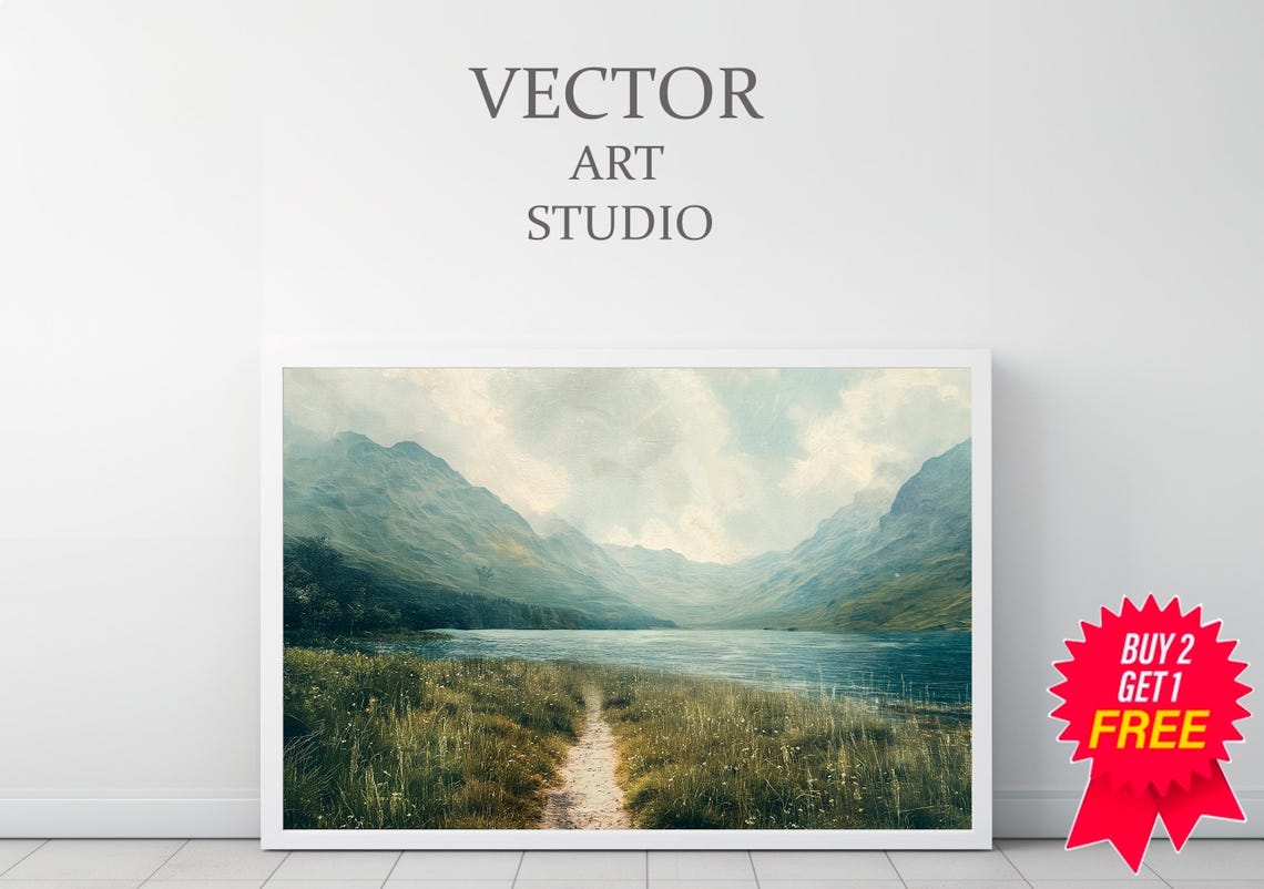 Serene Nature Scene Wall Art Artwork Perfect For Home Refresh Vintage Landscape Majestic Mountain Lake View Artwork - Image 3
