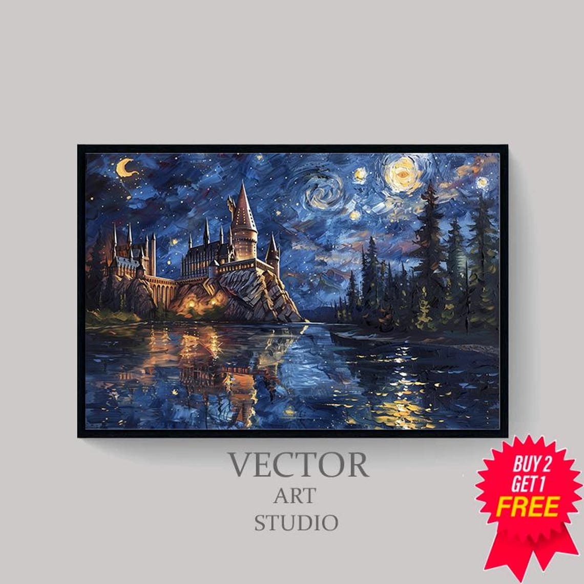 Wizarding Inspired Poster Vintage Wizard School Wizard World Van Gogh Painting Vintage Castle Decor Wall Art - Image 4