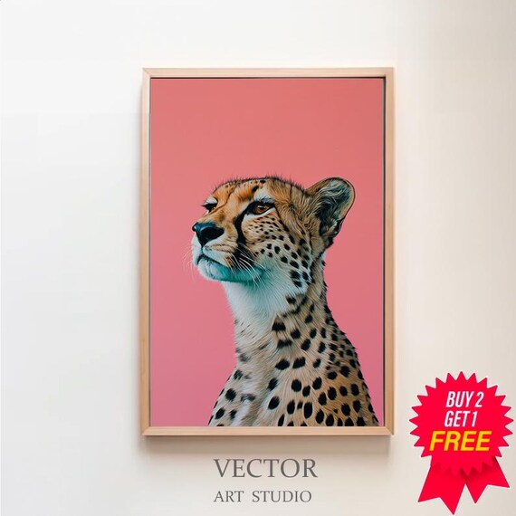 Cheetah Portrait on Pink Background Bold Modern Animal Poster