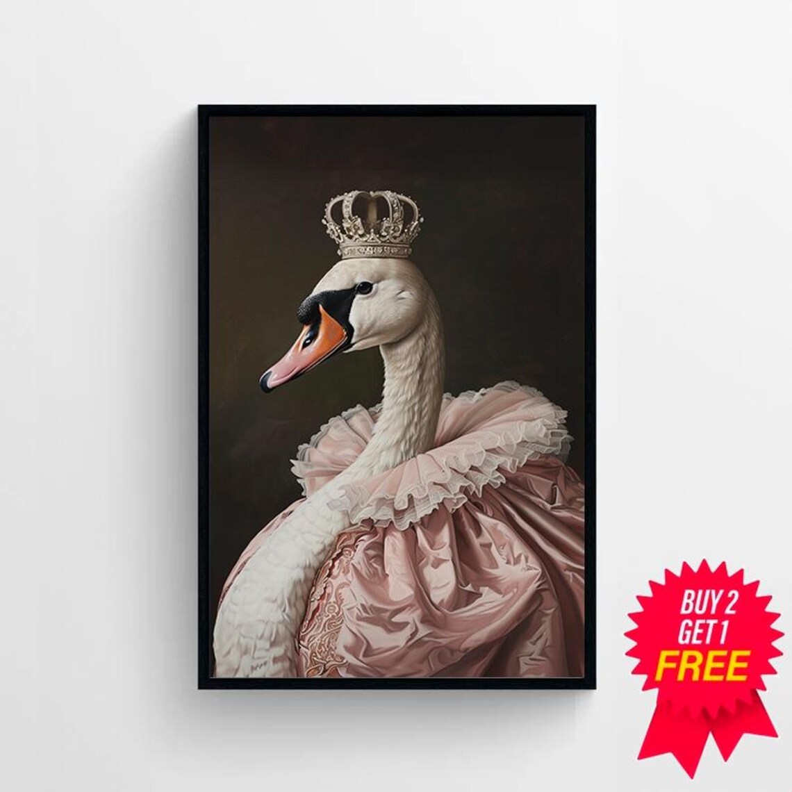 Elegant Crowned White Swan in Pink Gown Royal Portrait Animal Poster - Image 4