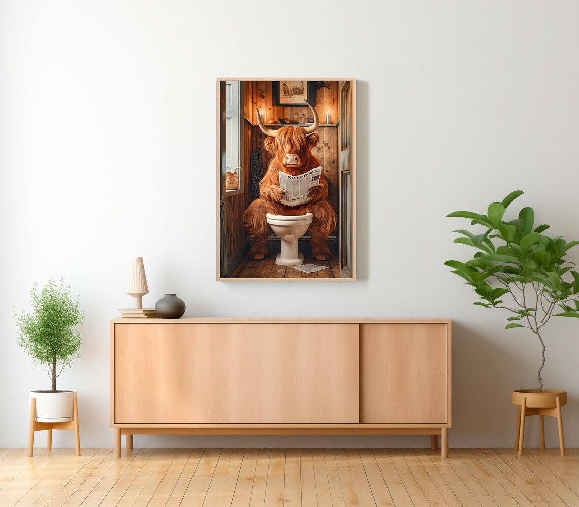 Scottish Highland Cow Bathroom Humor Poster Print - Image 2