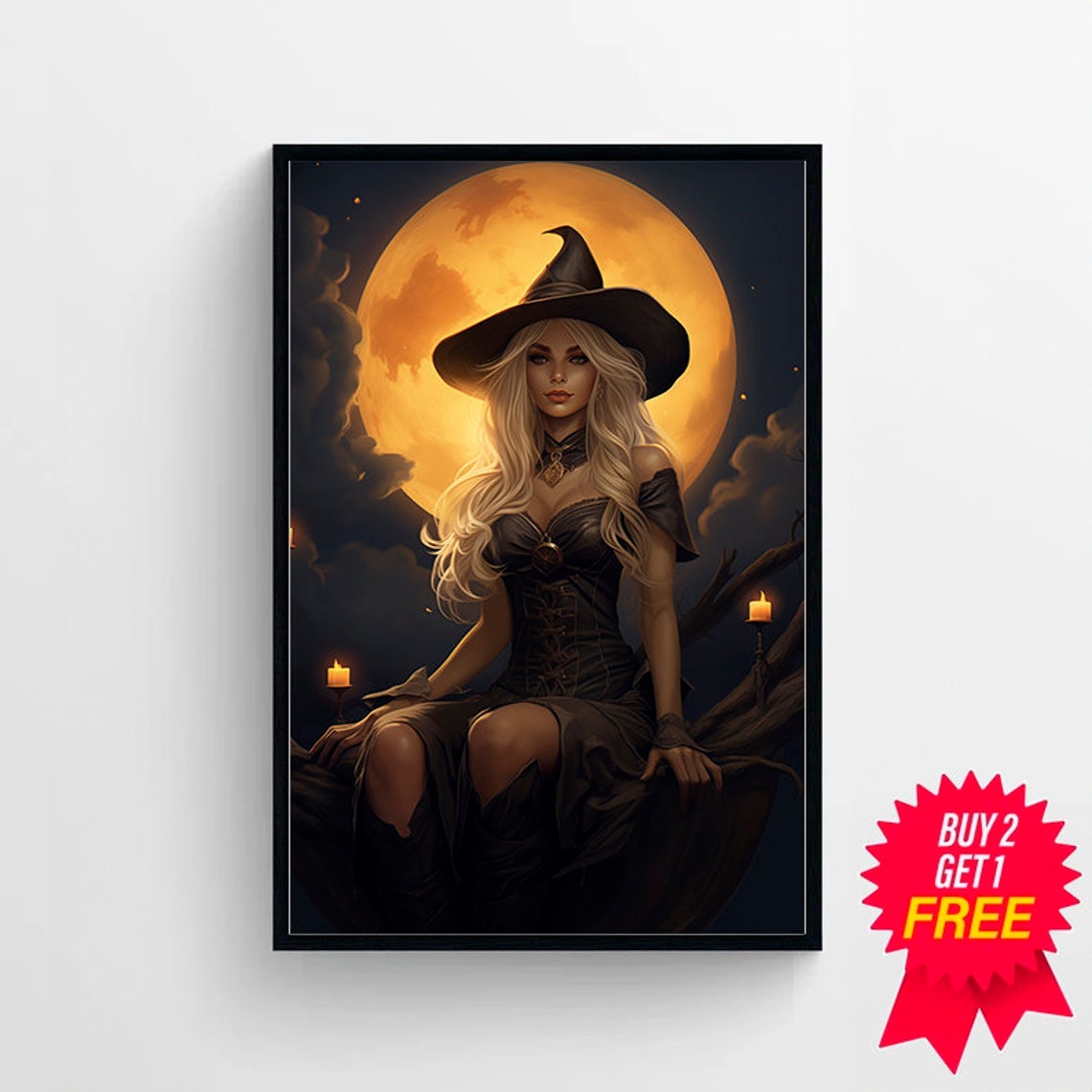 Witch Girl With The Moon Dark Academia Gothic Victorian Witch Decor Vintage Poster Art Poster Print - Image 4