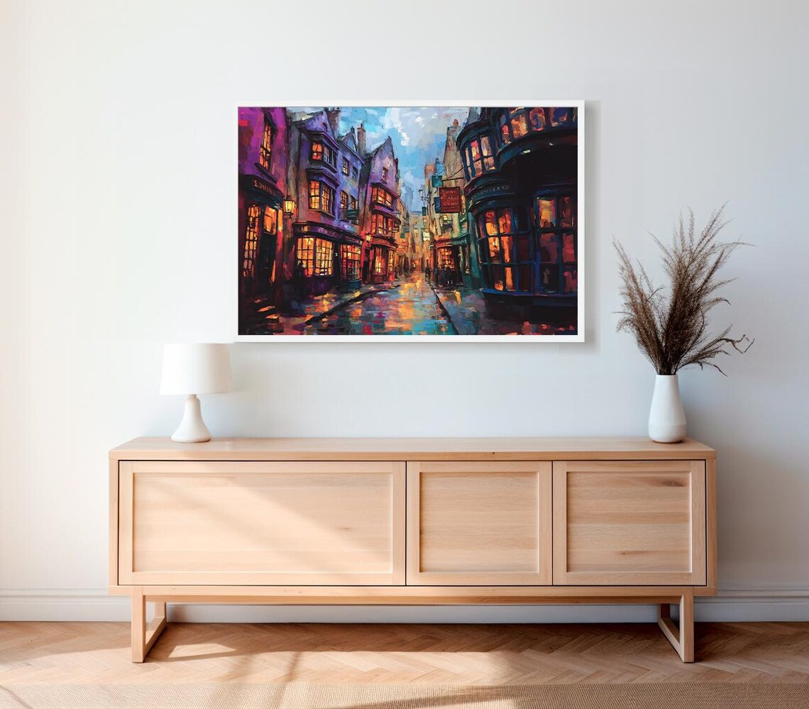 Magical Lantern Lit Alley At Dusk Wizard Shopping Street Poster - Image 2