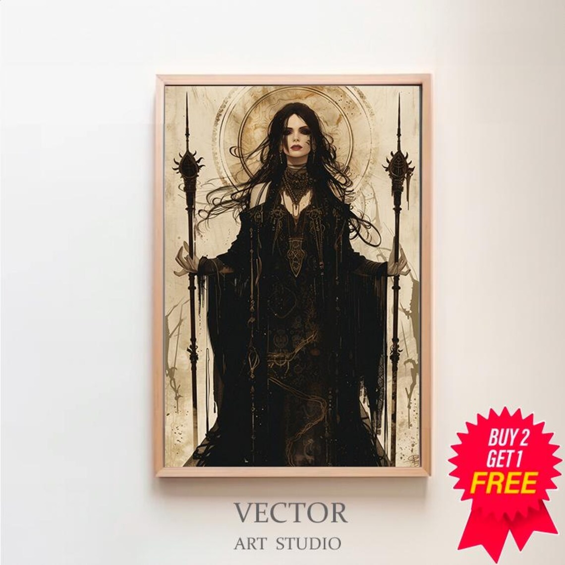 Hecate Dark Greek Goddess Holding Twin Torches Gothic Art Poster