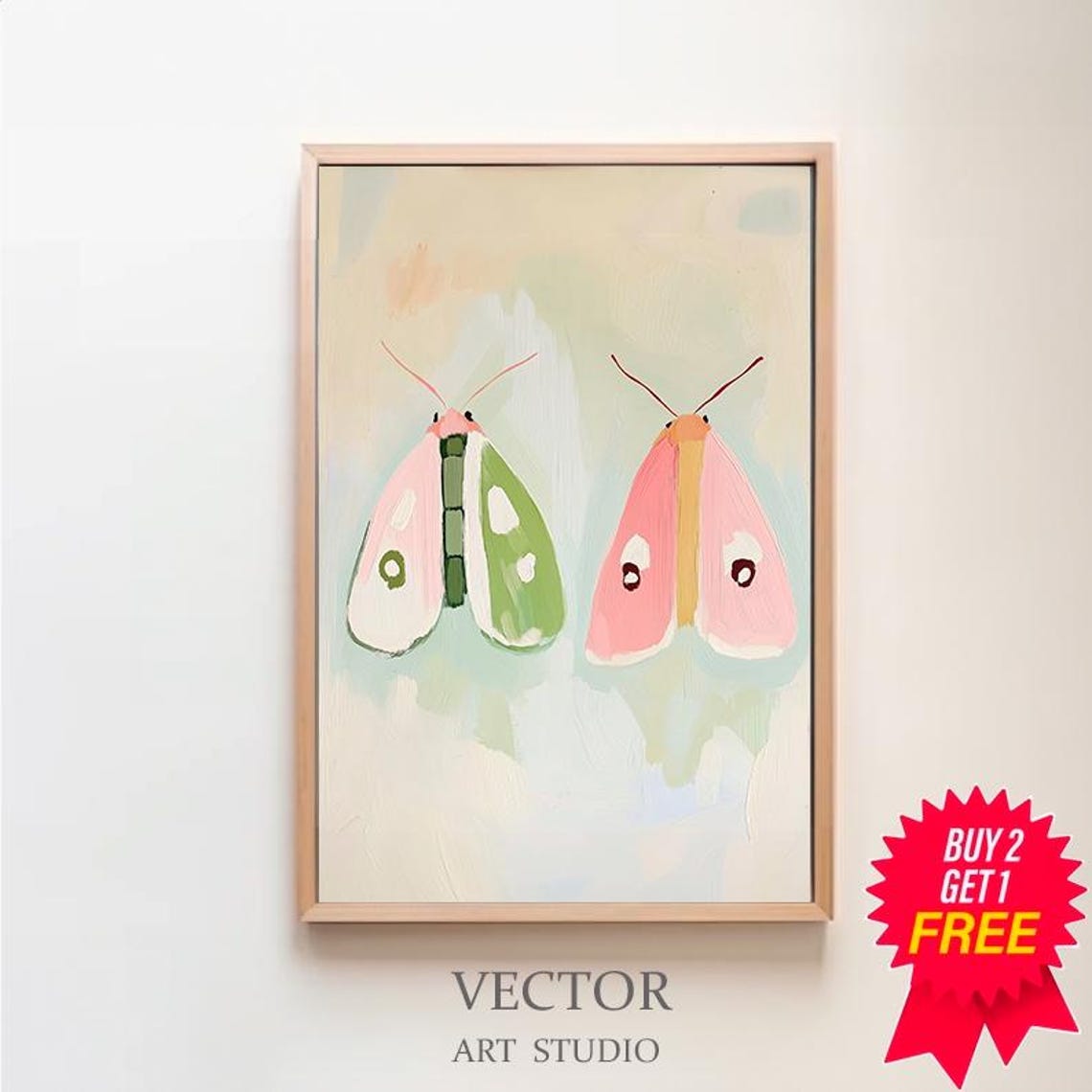 Colorful Moth Painting Vibrant Insect Wall Art Print Animal Lover Bright Bug Portrait Kids Room Playroom