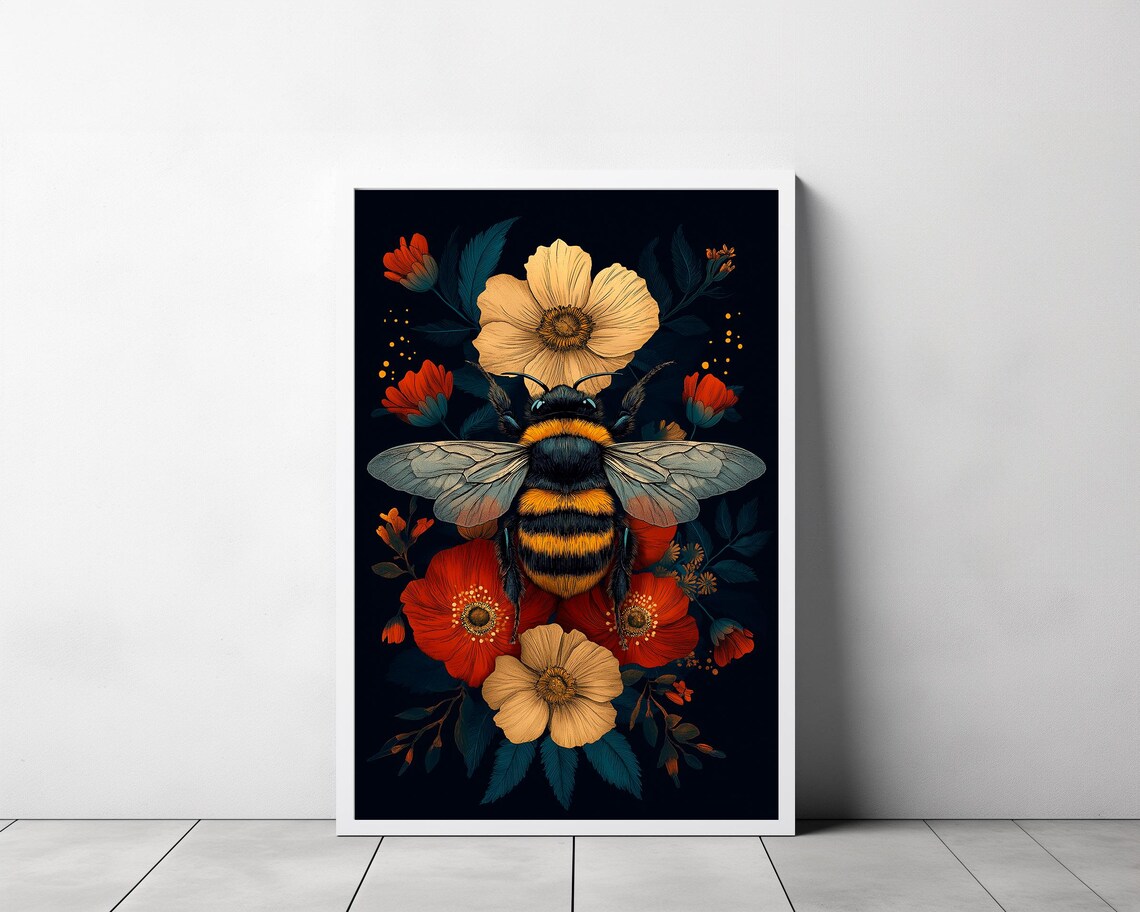 Bee Painting Art Print, Dark Cottagecore Wall Decor - Image 3