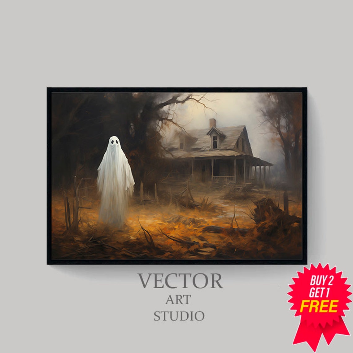 Ghost Before Old Farmhouse Misty Fall Haunted Halloween Poster - Image 4