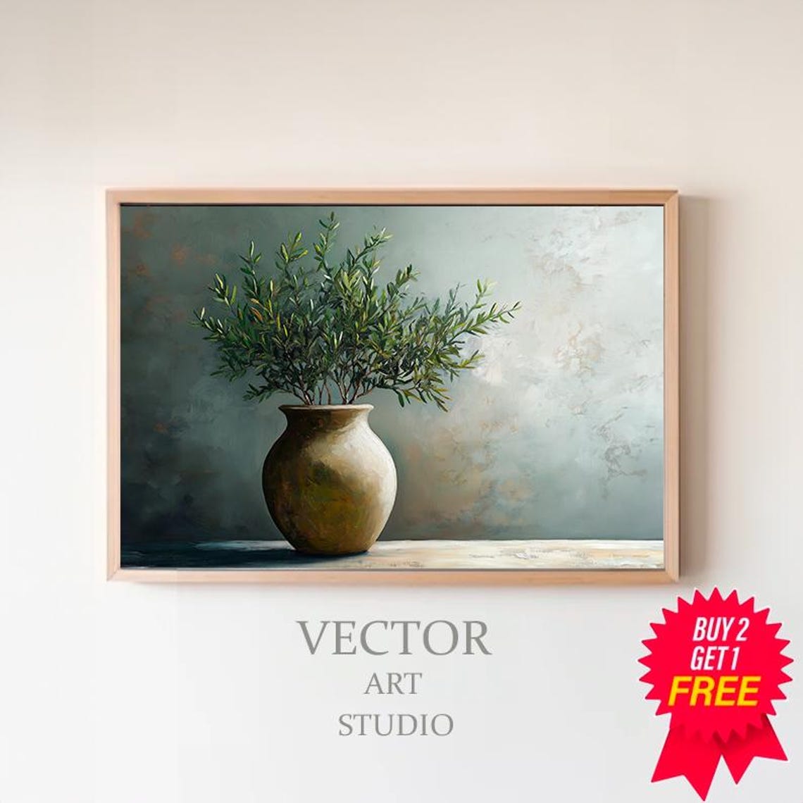 Olive Branches In Aged Bronze Pot Moody Botanical Still Life Poster