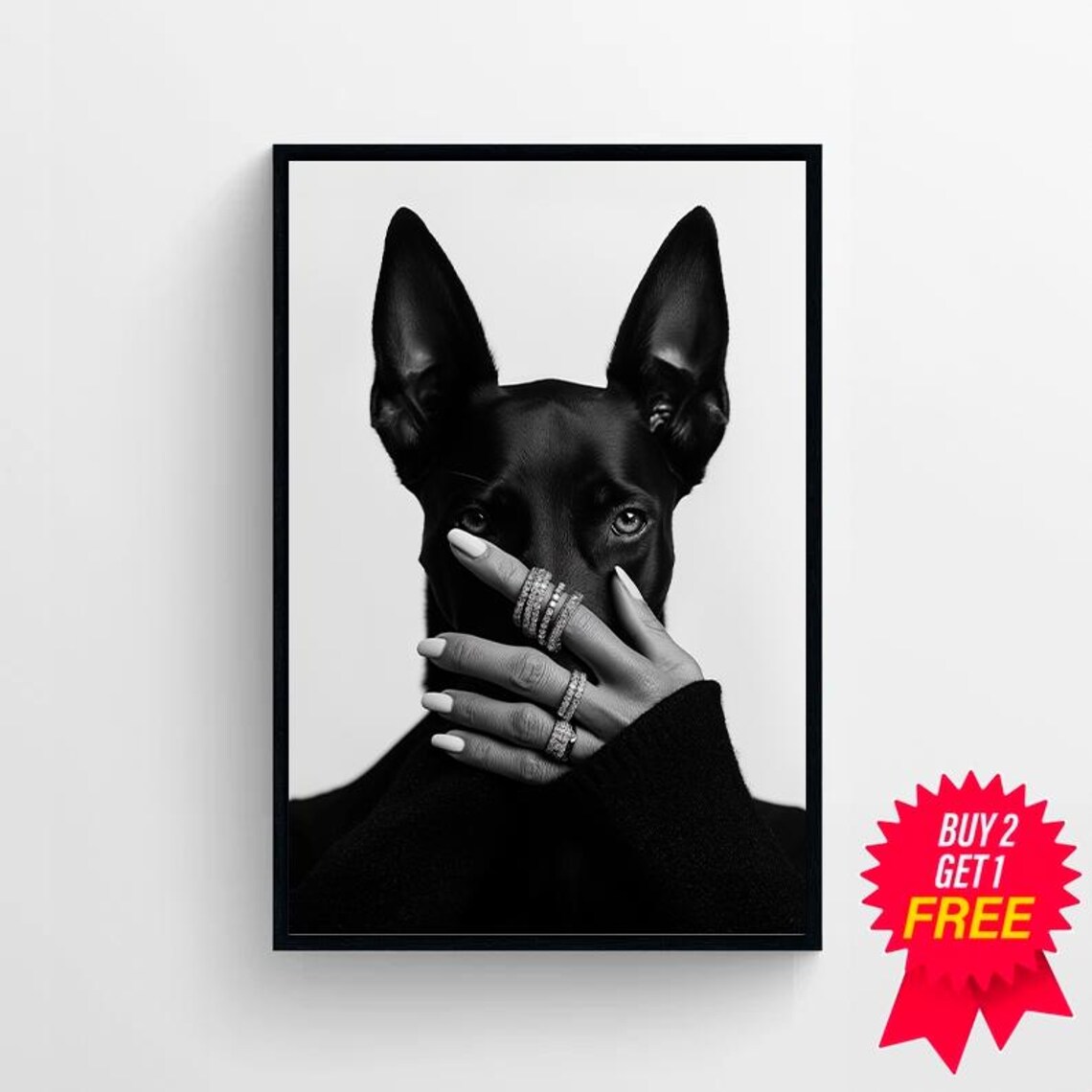 Doberman Pinscher Black And White Fashion Art Print - Image 4