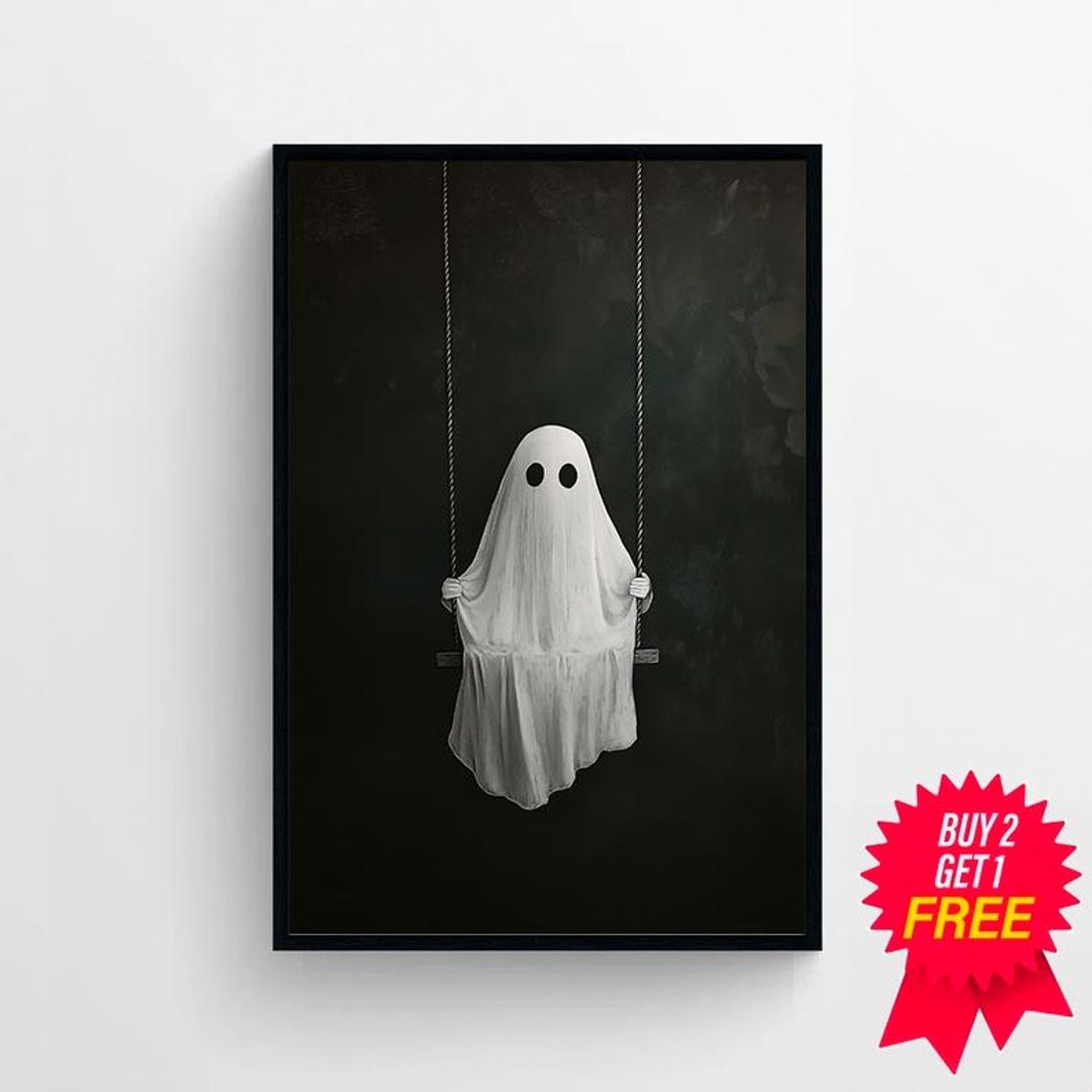 Sheet Ghost Standing Tall on a Swing at Night Moody Dark Poster - Image 4