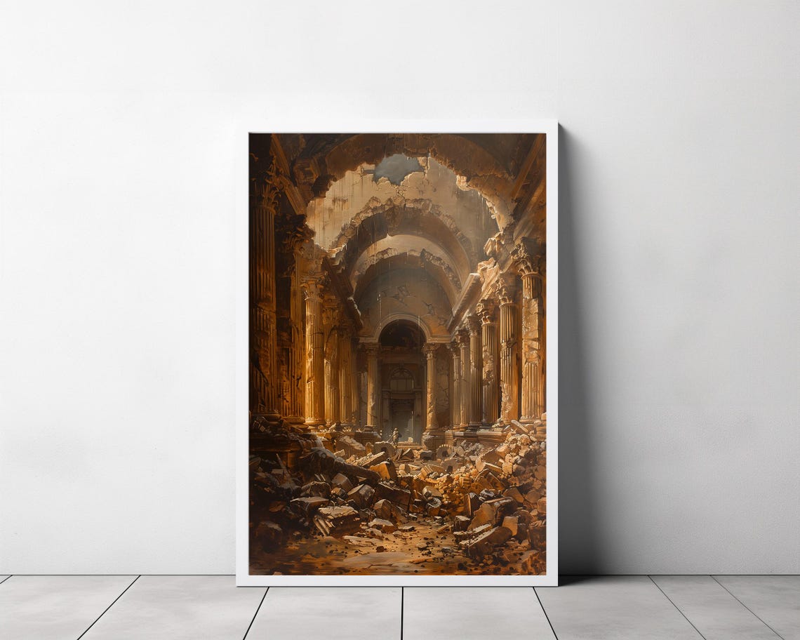 Roman Temple Interior Ruined Columns Rubble Classical Art Poster - Image 3