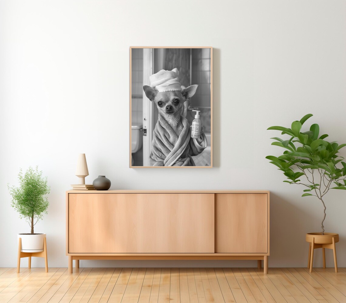 Chihuahua Bathroom Dog Photograph, Wall Art Print - Image 2