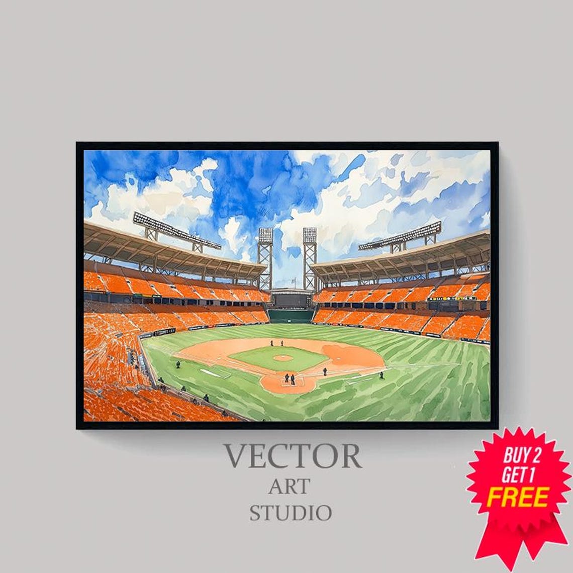Baseball Stadium Watercolor View From Behind Home Plate Poster - Image 4