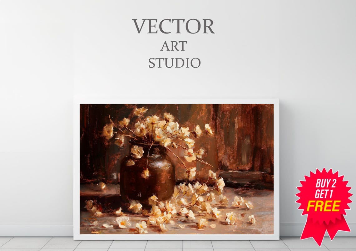 Moody Floral In Vintage Vase Art Fall Art Vintage Artwork - Image 3