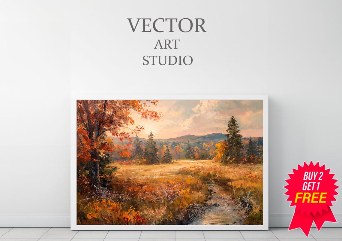 Vintage Autumn Moody Painting Farmhouse Decor Rustic Fall Wall Print Earth Tone Rustic Fall Countryside Landscape Painting Print - Image 3