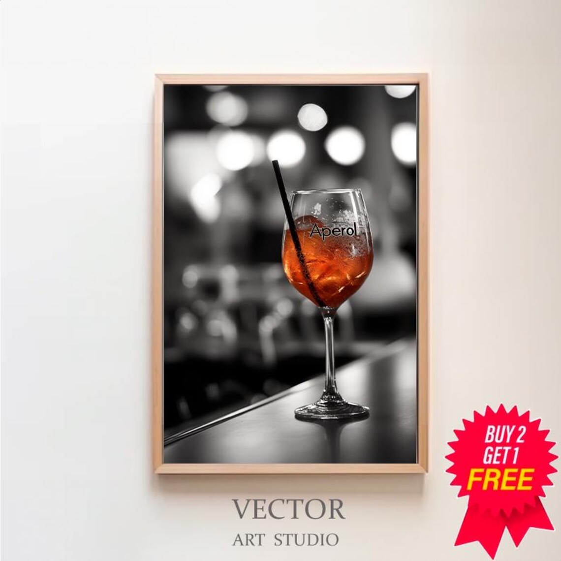Aperol Cocktail Glass at Night Bar Lights Selective Color Poster