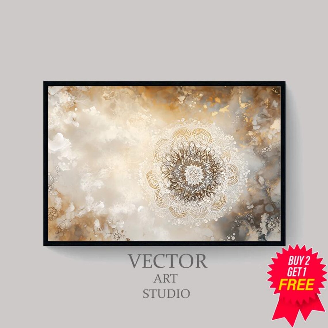 Neutral Mandala Flower In Cream And Gold Abstract Art Poster - Image 4