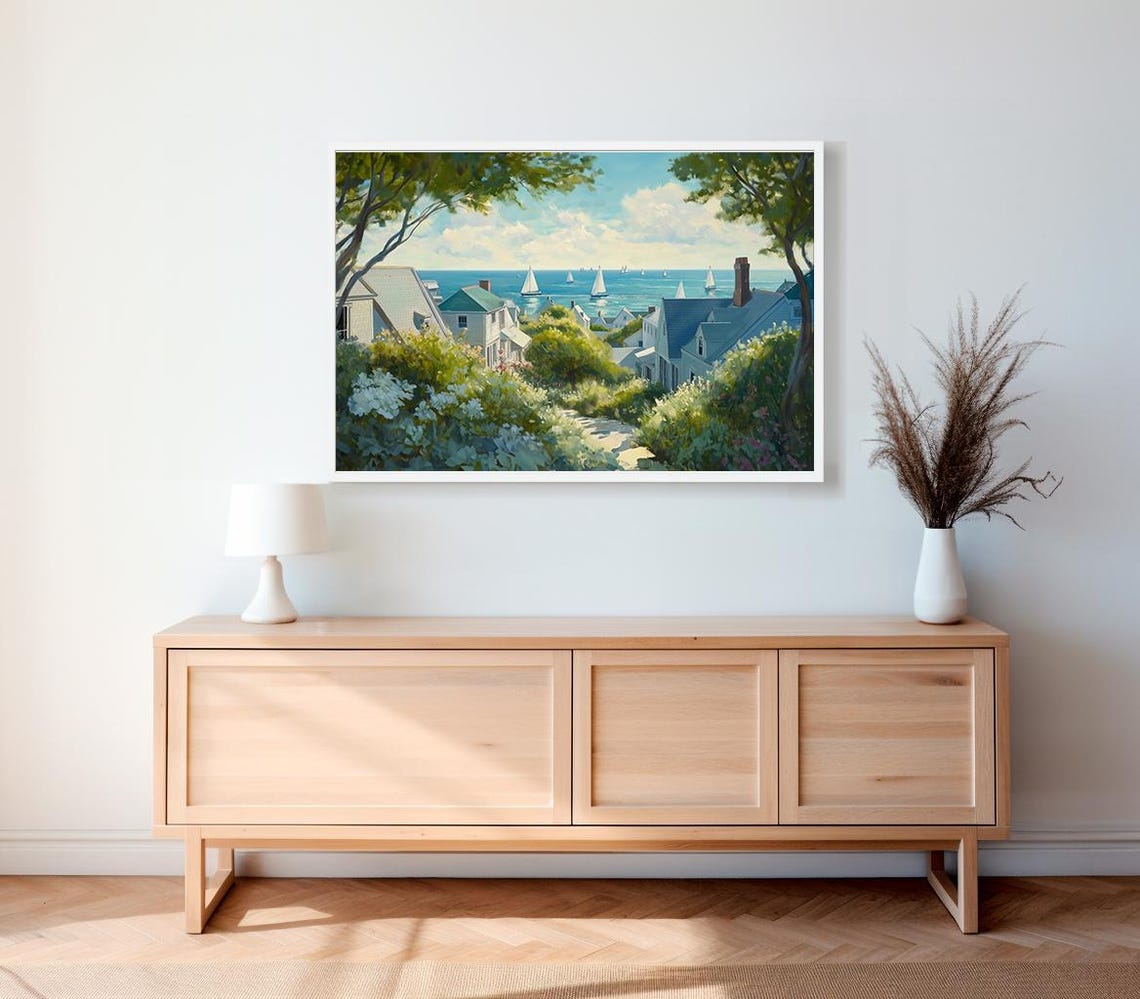 Charming Coastal Town With Sailboats On A Bright Summer Day Poster - Image 2