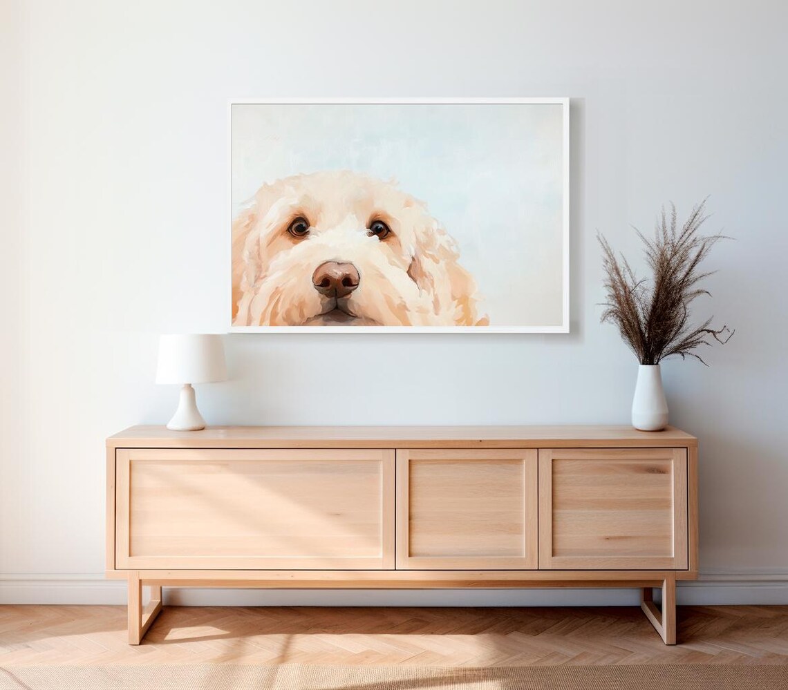 Cream Goldendoodle Puppy Face Close Up Sweet Dog Portrait Poster - Image 2