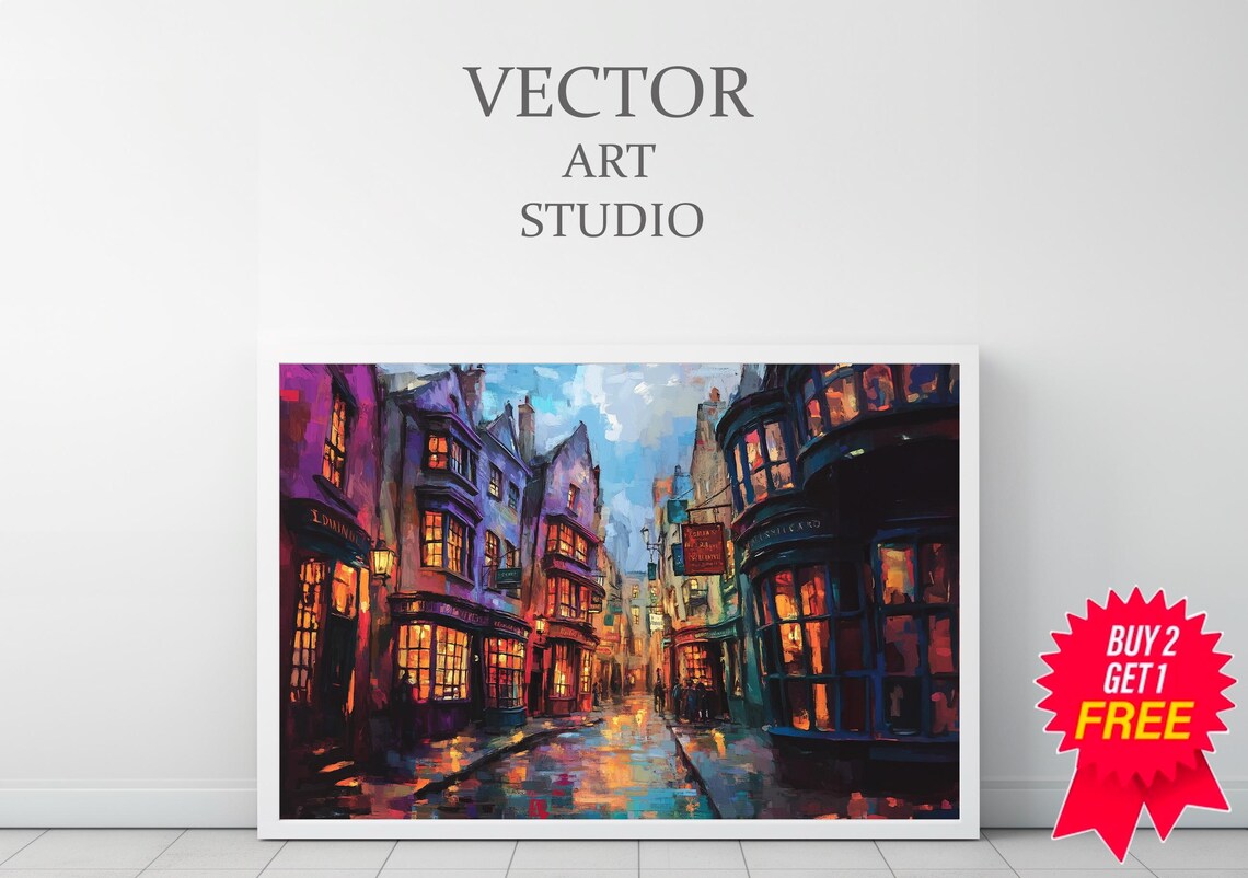 Magical Lantern Lit Alley At Dusk Wizard Shopping Street Poster - Image 3