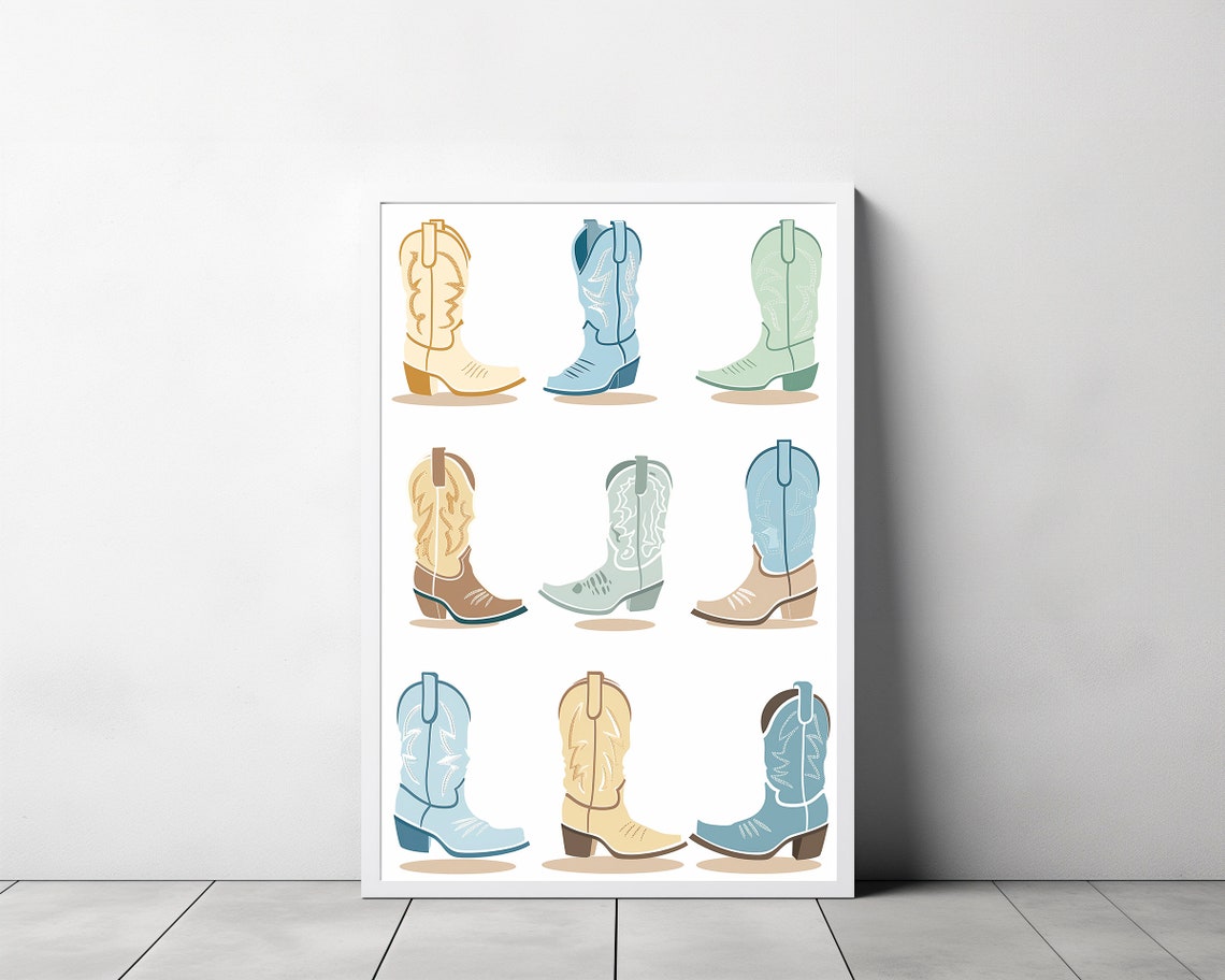 Blue Cowgirl Boots Set Print Preppy Wall Poster Cowgirl Trendy Wall Art Western Bedroom Decor Rodeo Cowgirl Print - Image 3